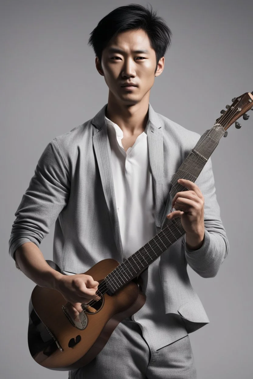 Half-Asian Male Cool Actor with Guitar