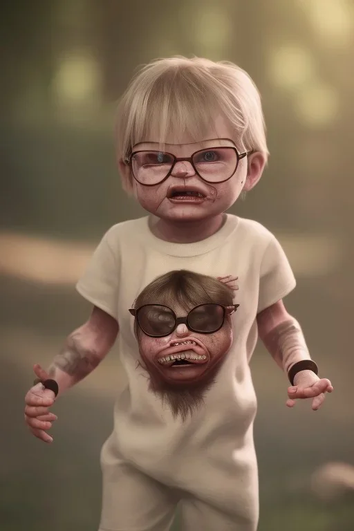 Dahmer toddler, full body, angry, bokeh, hyper realistic