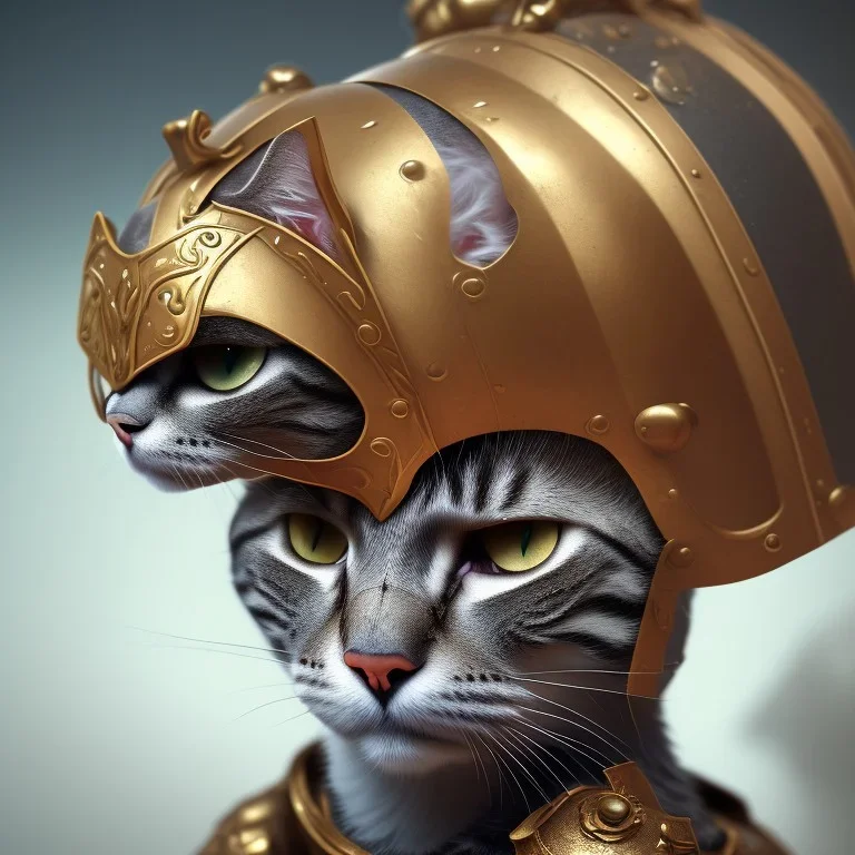 a cat wearing a medieval helmet, high detail, photo, 8k, ray-tracing