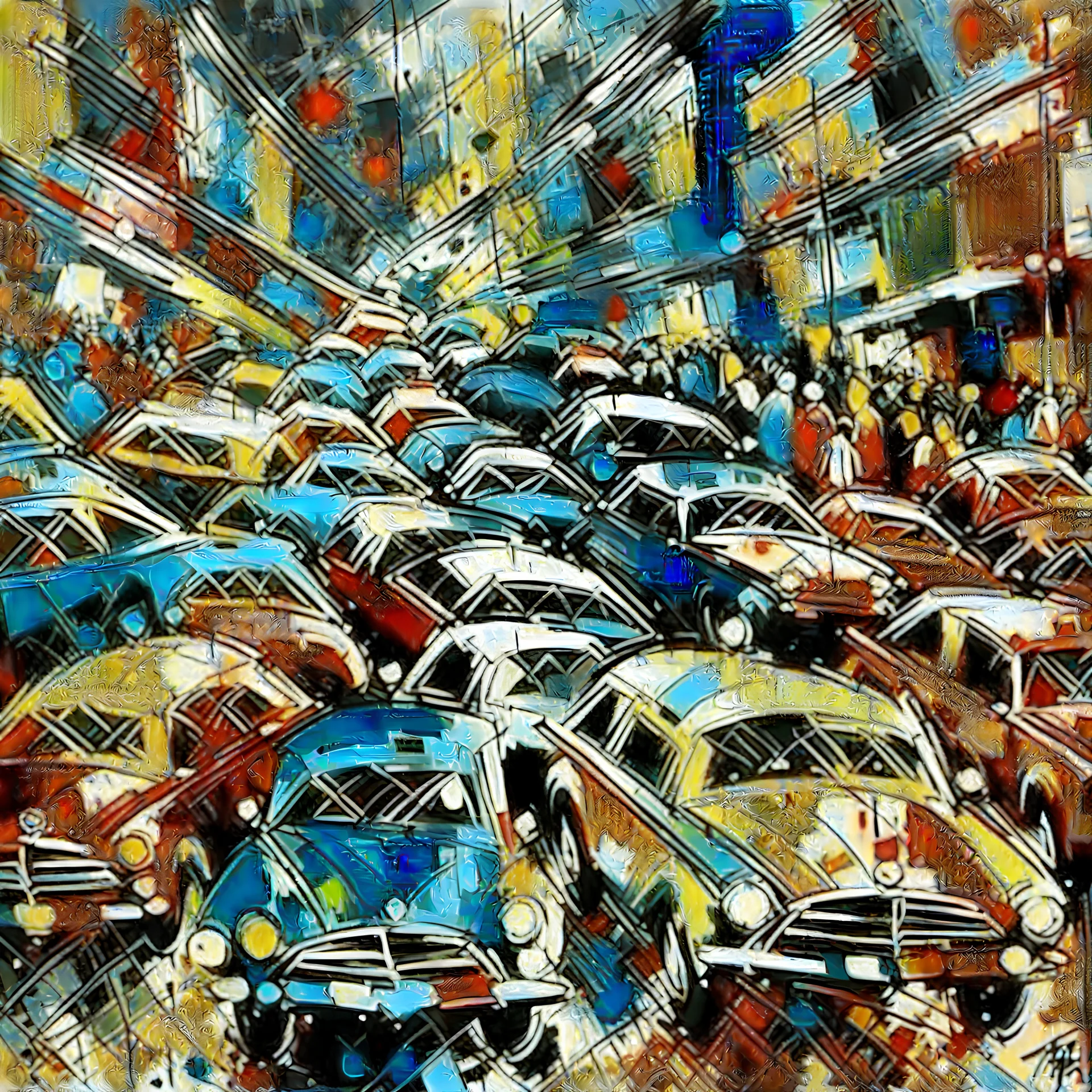 Abstract painting a crowd traffic modern cars