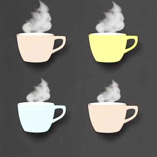 cartoon little coffee mugs with smoke, seamless texture, trending on artstation, pastel colors, 4k