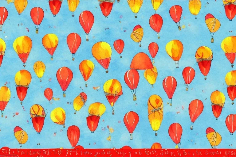 giftwrap pattern with watercolor of hot air balloons, children's book illustration, white parchment paper, wrapping paper, white linen, in the style of e. h. shepard, in the style of classic winnie the pooh