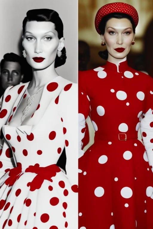 Royal role model! Bella Hadid channels Princess Margaret's style from her 1955 visit to Trinidad in a red polka dot dress and white gloves on the Rodarte catwalk