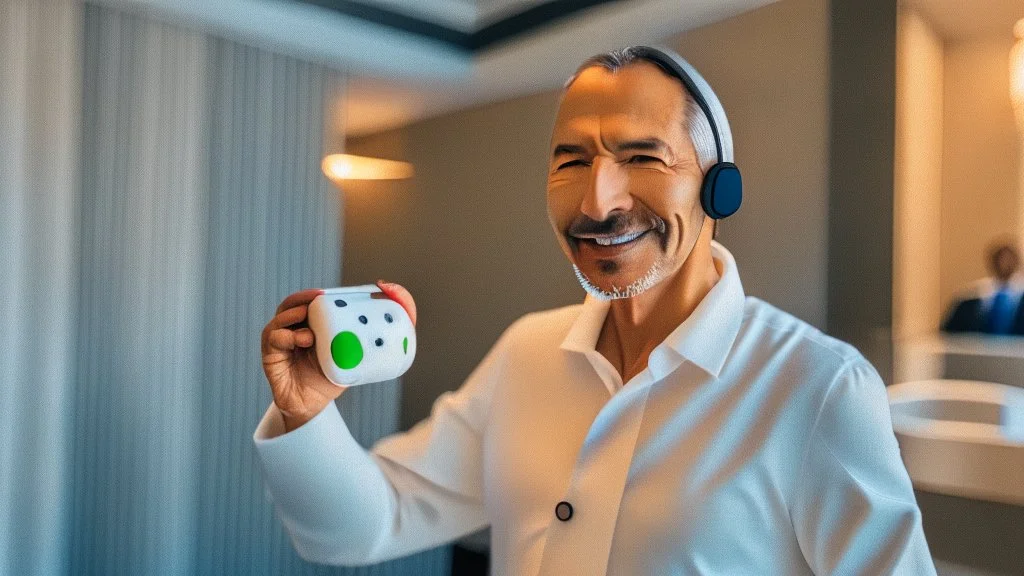 hotel owner holding apple airpods