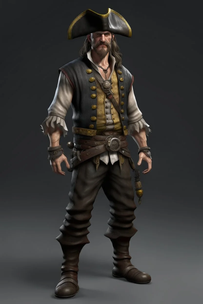 pirate, realistic style, full figure frontal view, no beard and hair