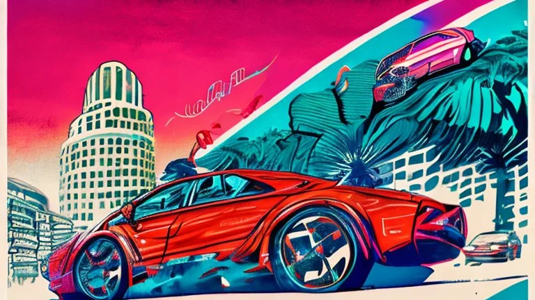 "I'm envisioning a vibrant poster for the 'Big Car Festival,' capturing the energy of the event. The main visual should feature a powerful car in the foreground, with a silhouette of a DJ and turntables, setting the festive atmosphere. The podium should showcase winners celebrating, holding champagne bottles, and perhaps spraying champagne in the air. Use dynamic and festive colors, including bold reds and metallic gold. Include playful fonts for the event title and details. Add elements like co