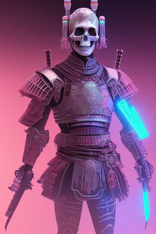 Futuristic Neon crystal skeleton samurai