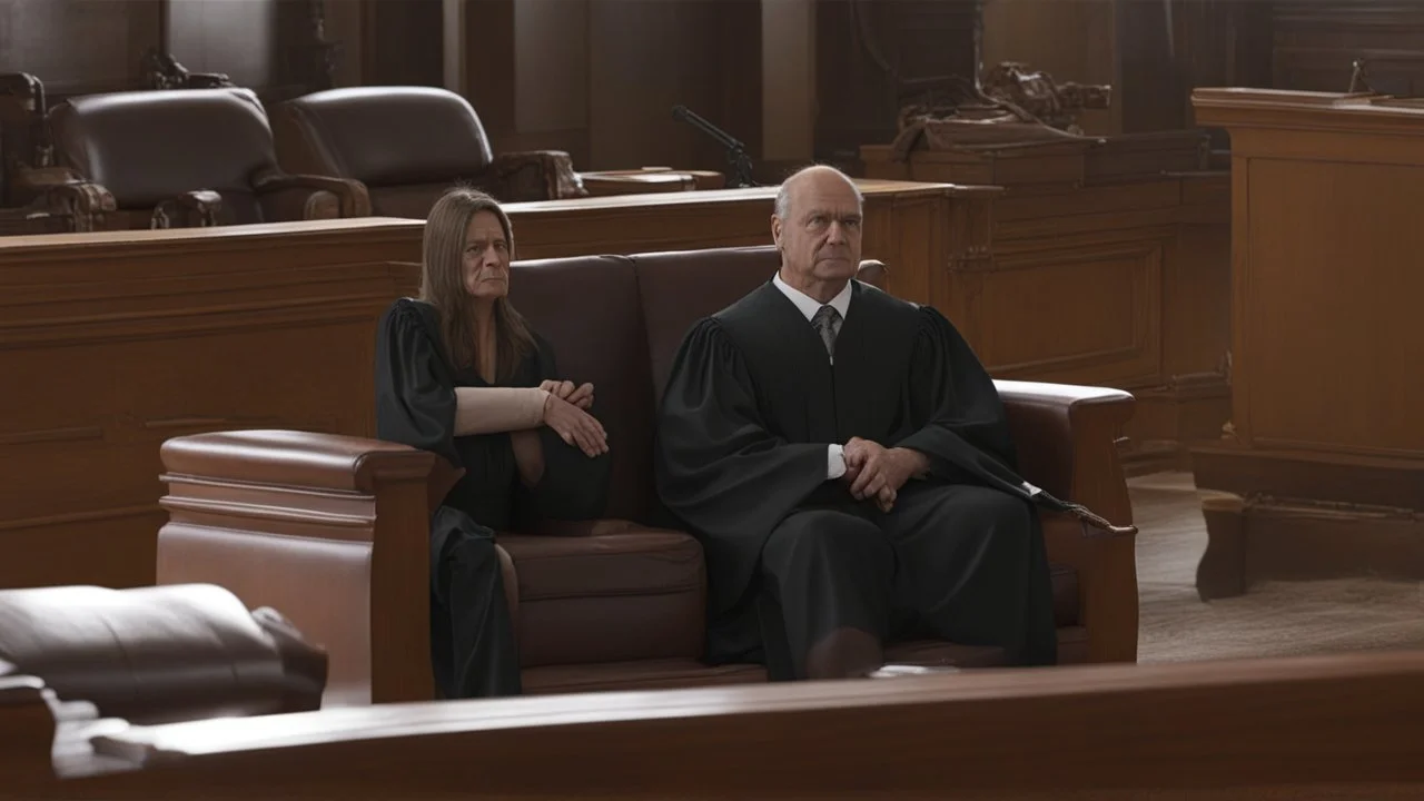 judge alex sits on broken couch far away from his unhappy wife