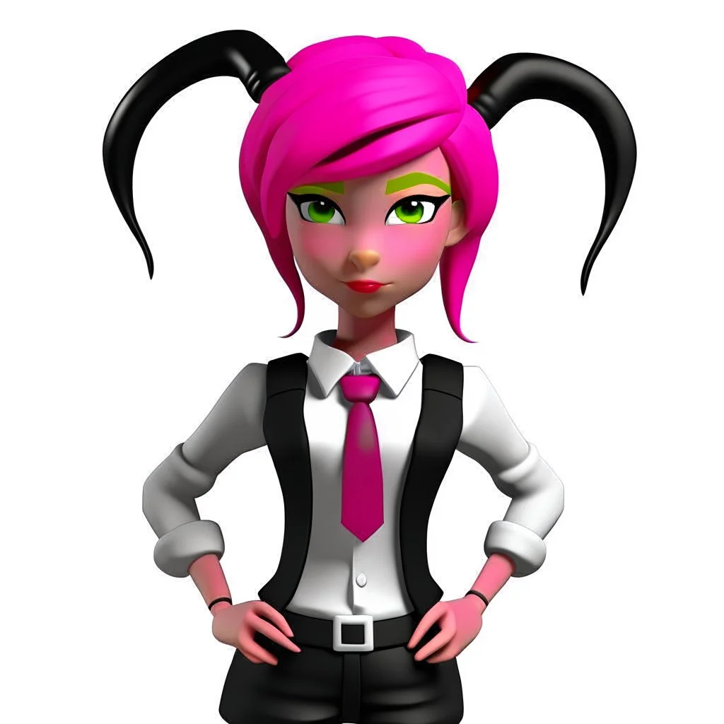 ROBLOX woman character pink hair with horns with white t-shirt and black tie