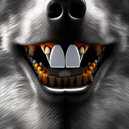 black alpha wolf baring teeth photorealistic