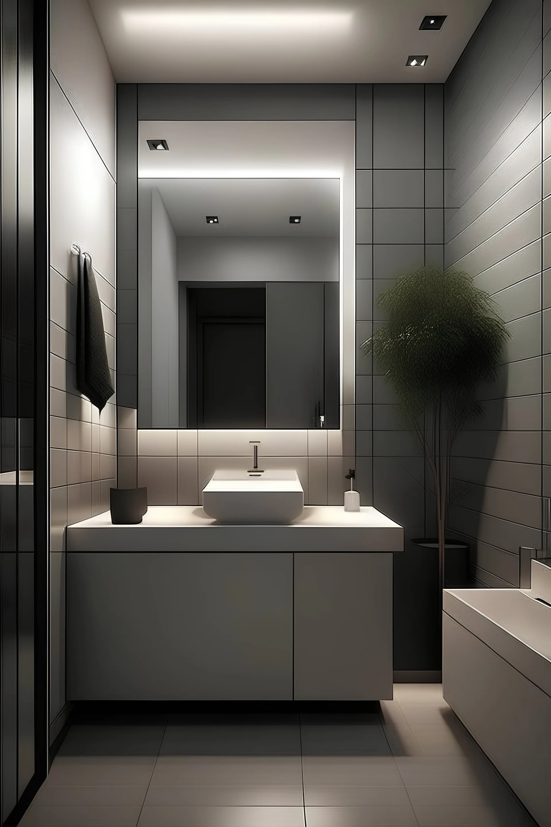 generate a modern small simple restroom for visitors. With interior design and light