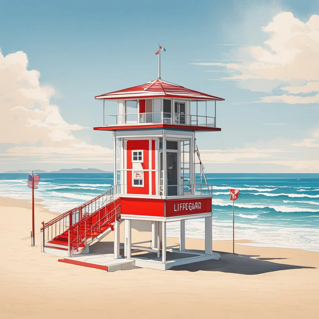 The lifeguard tower is an American landmark and an architectural symbol of US beaches and ocean safety. Learn how to draw these classic seaside structures. They're all over the North American coastline, and they help save lives. Lifeguard towers provide a privileged, taller view over the ocean and allow trained, certified rescuers to watch and perform surveillance routines in their designated areas. Whether witnessing a potentially life-threatening drowning event or spotting sharks in the vic