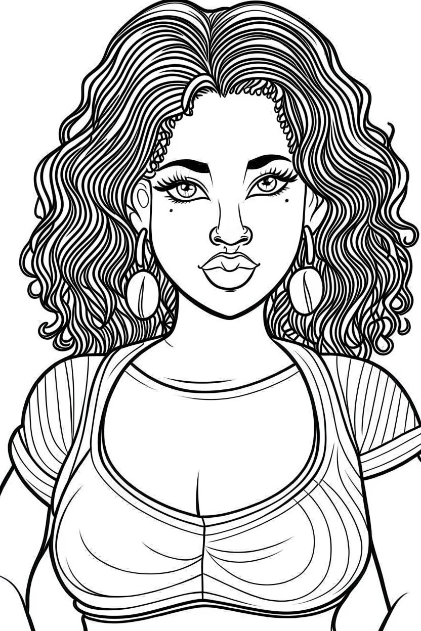 black curvy woman eyes front camera coloring page