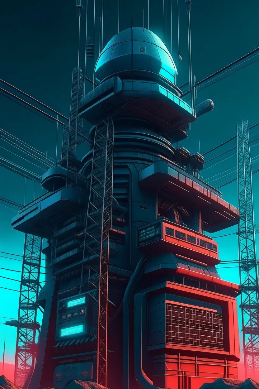 cyberpunk retro futuristic radio communication tower