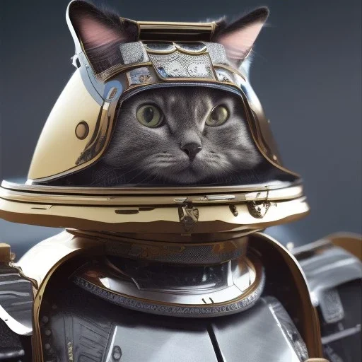 beautiful smooth realistic Japanese samurai robot cat body, run on dark cosmos background, cat еye, extremely sharp detail, finely tuned detail, ultra high definition, 8 k, unreal engine 5, ultra sharp focus, accurate sword wings, positive smile