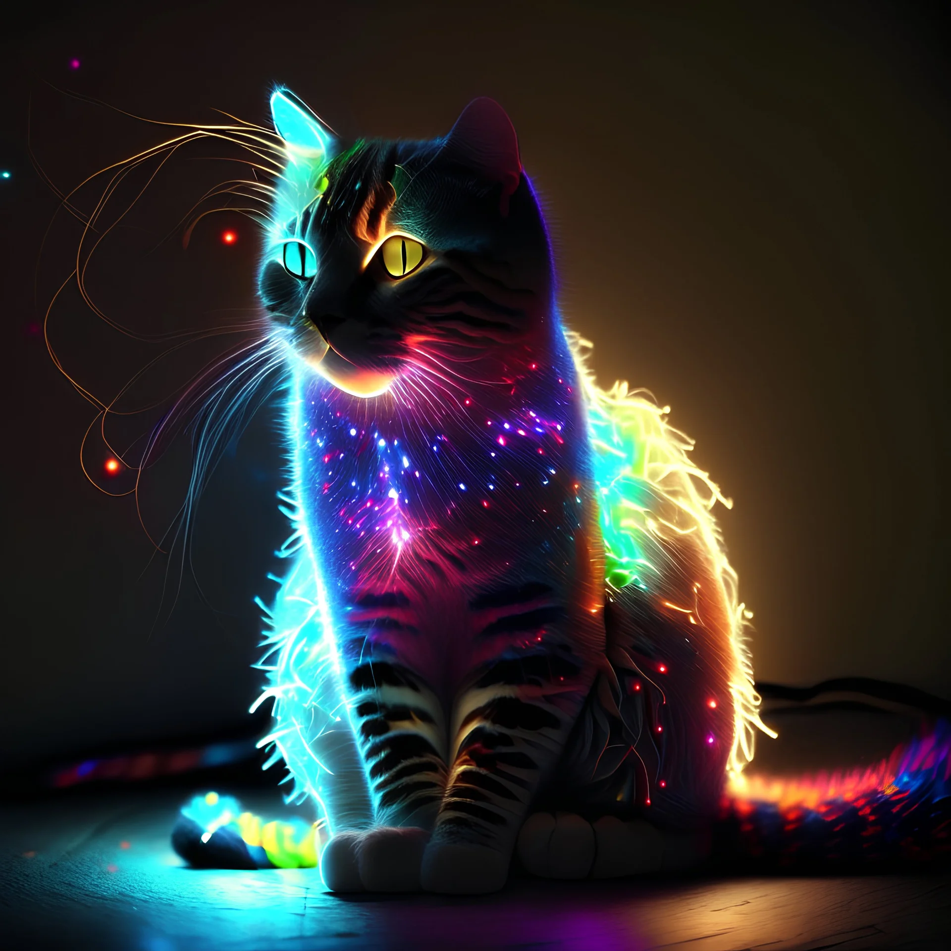 Cat made of colored lights