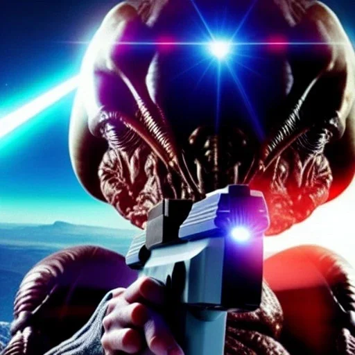 Alien creature from mars holding a lasergun