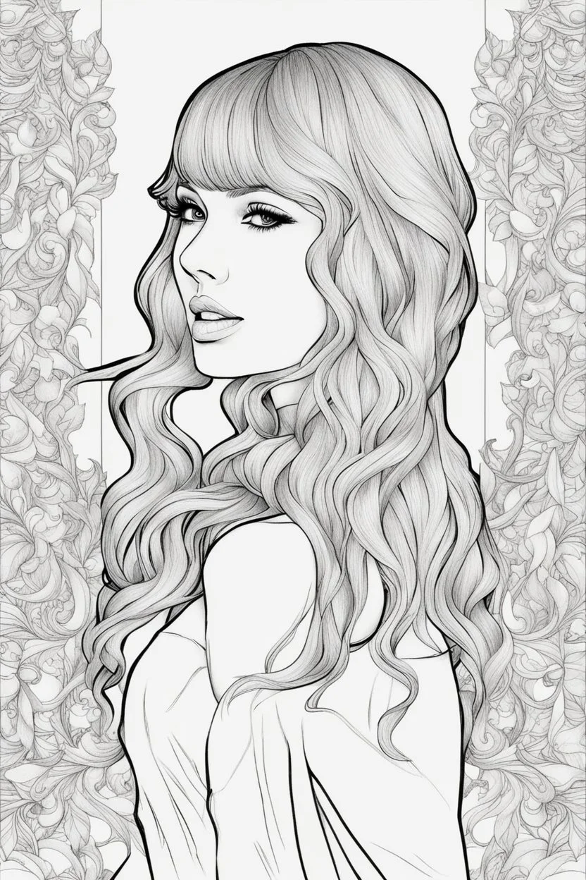 coloring pages of taylor swift for adults, Designs Black and white, No Shading