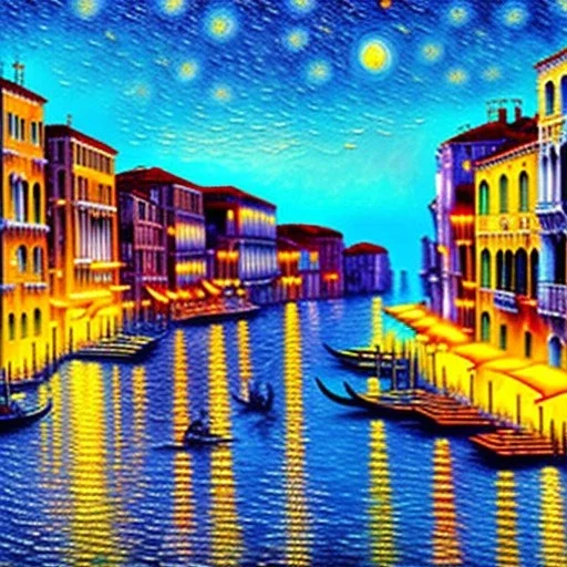 Dibujo al oleo de la ciudad Venecia con muchas nubes de colores estilo Vincent van Gogh