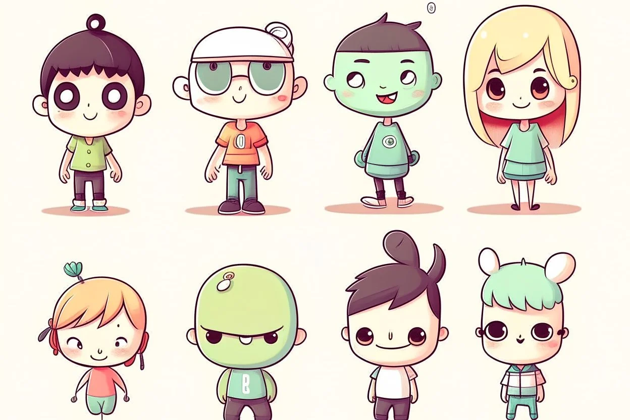 6 very simple and cute cartoon characters that I could draw