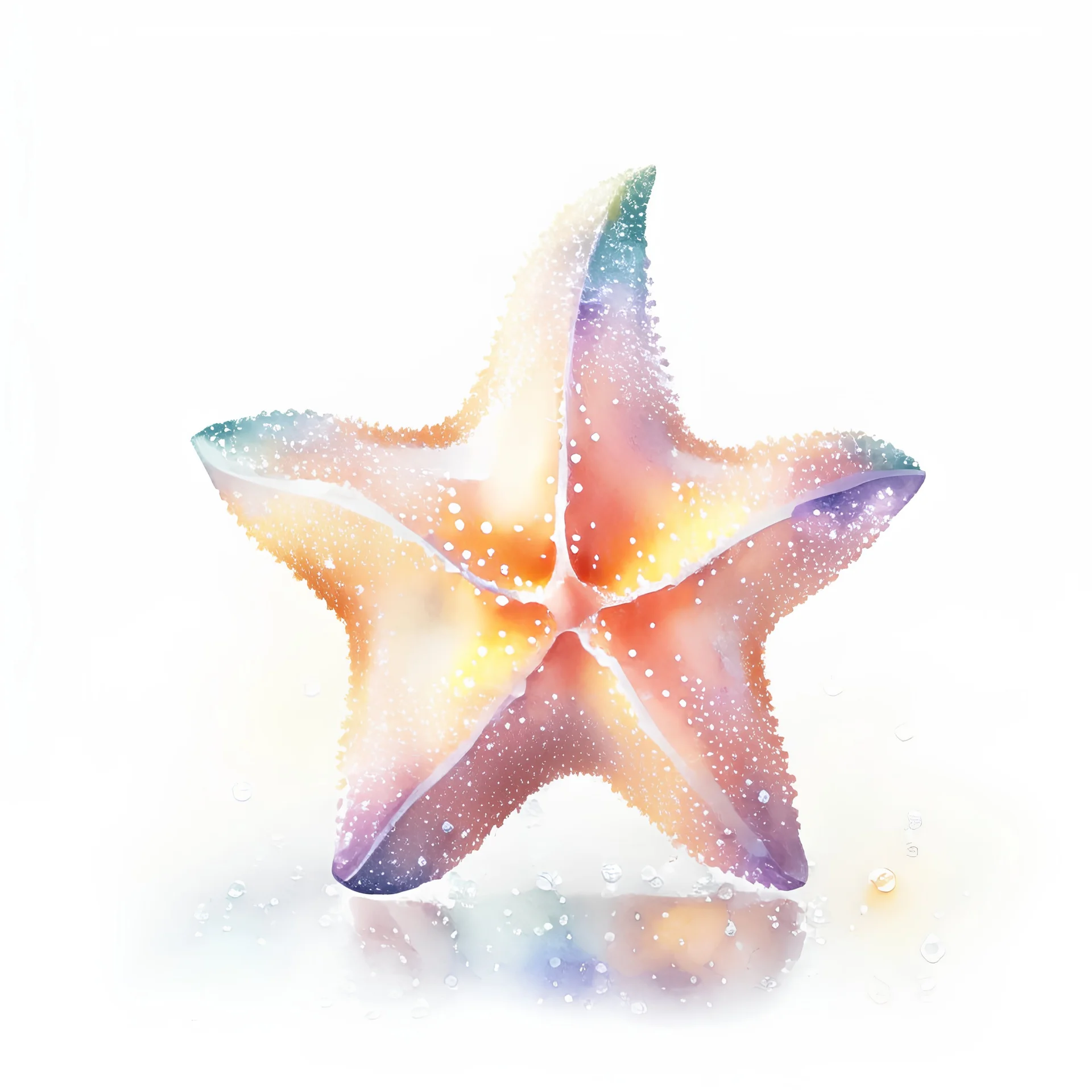 Vibrant Watercolor Sea star Clip Art, realistic, white background, high definition, 8K, isolated white background, cinematic lighting effect, charming, bokeh, digital painting, soft lighting, , 4K resolution, isometric style, photorealistic rendering, highly detailed clean, vector image, photorealistic masterpiece, professional photography, simple space backdrop, flat white background