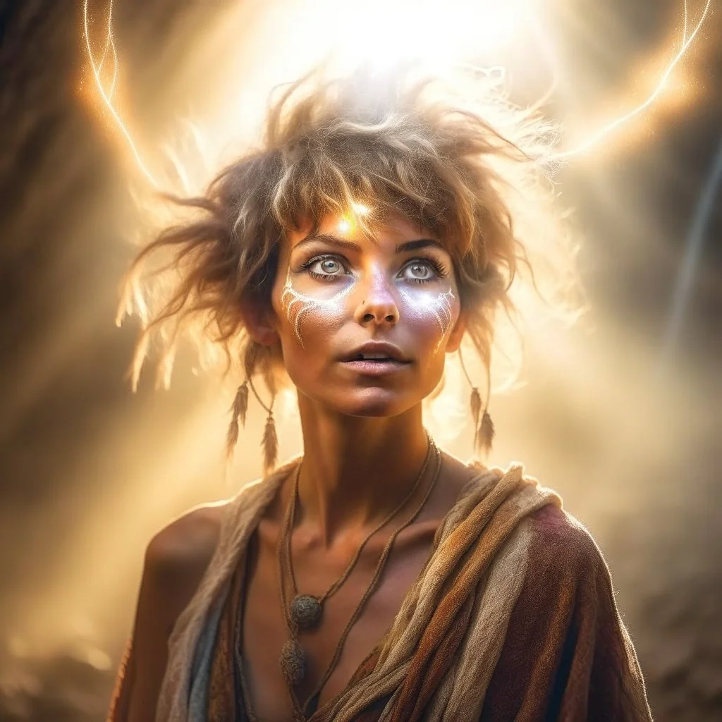 portrait of brown hippie pixie hovering in the underground grove sparkling light dust, in the style of dali, 8k, down-light, soft light, depth of field, photo realism, trending on art station, high detail, smoke and fog