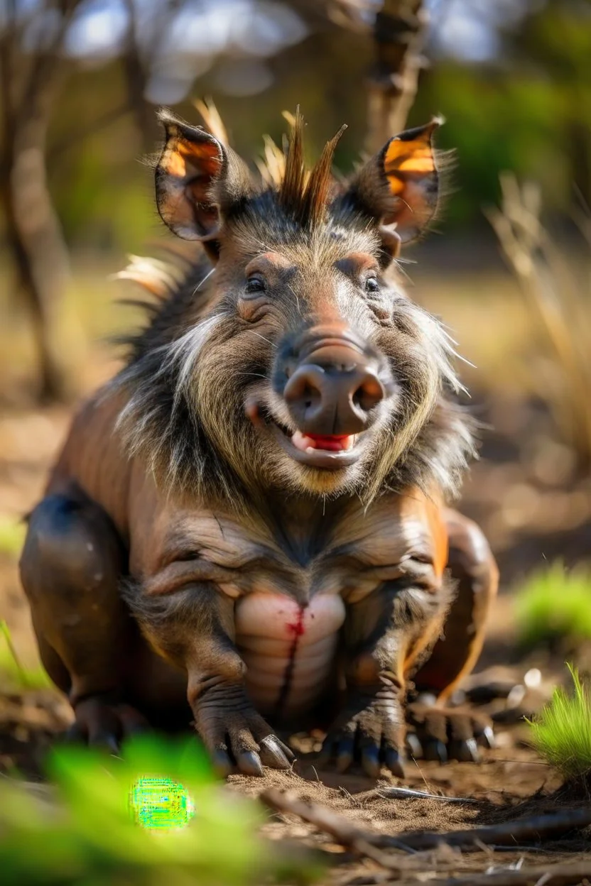 Warthog pumbaa sitting and smiling