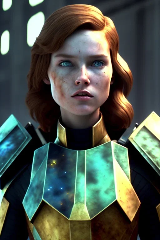 ultrarealistic, ruined city,__star wars armor__, __angles__, 18 year old woman, strikingly beautiful, ginger hair, _colour_, [__starlets__|__starlets__], (pale __skincolor__ skin:1.2), __camera__, _hair_, detailed face and eyes, medium breasts, leather choker, freckles, dynamic pose, resolved expression, __accessory__, strappy outfit, (straps:1.1), sword in scabard on left hip, (buckles, buttons, snaps, rings:1.0), haltertop style breastplate, detailed eyes, plump lips, sci-fi theme