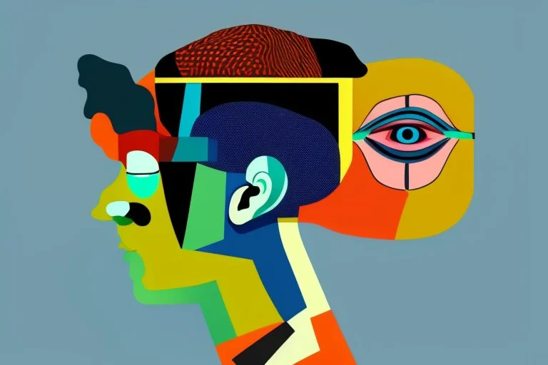 man with head inside a tv in the style of Eileen Agar