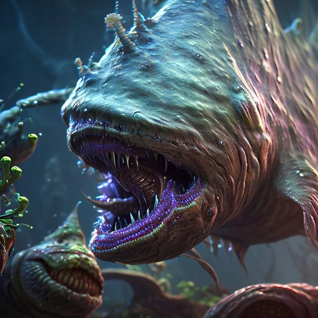 fluid ink angler fish creature, unreal engine 5, 8k resolution, photorealistic, ultra detailed