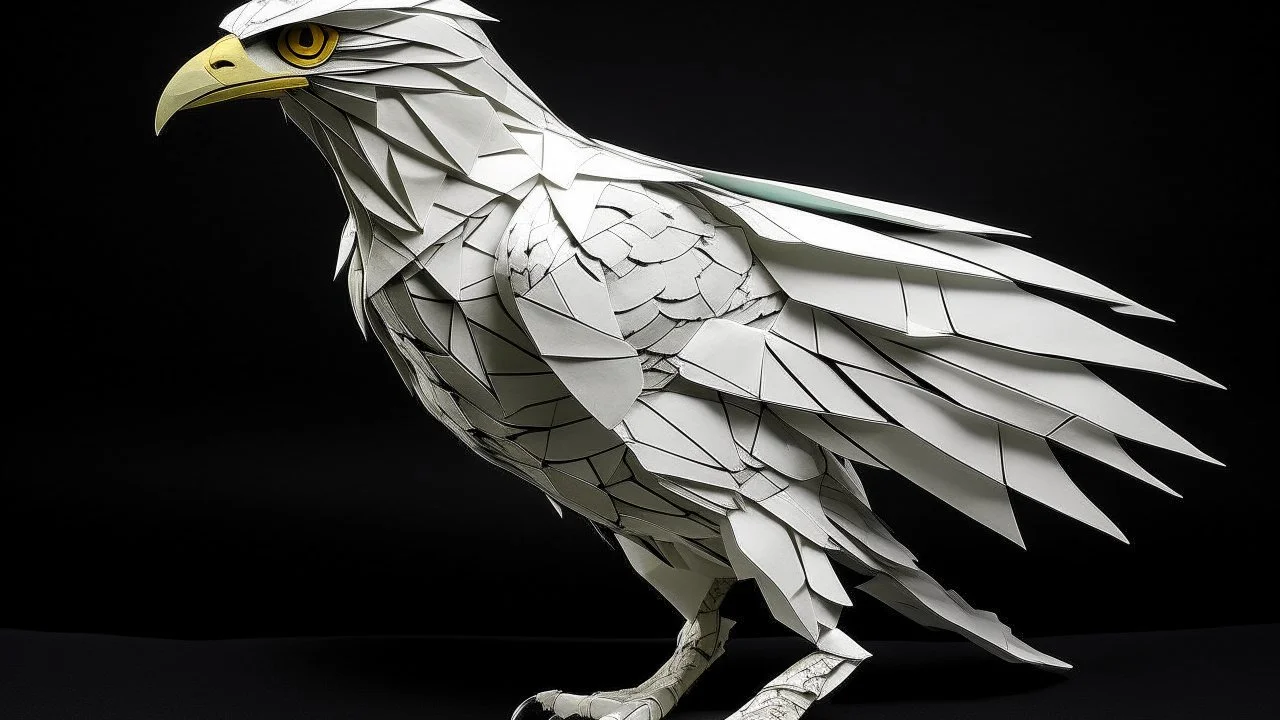 A white wind elemental falcon designed in Japanese origami painted by Utagawa Hiroshige