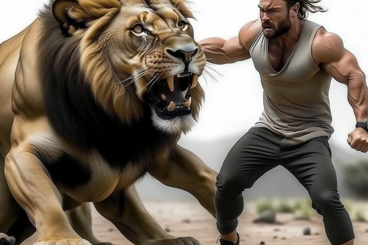 MAN FIGHTNG LION REAL LIFE PHOTO REASLISTIC