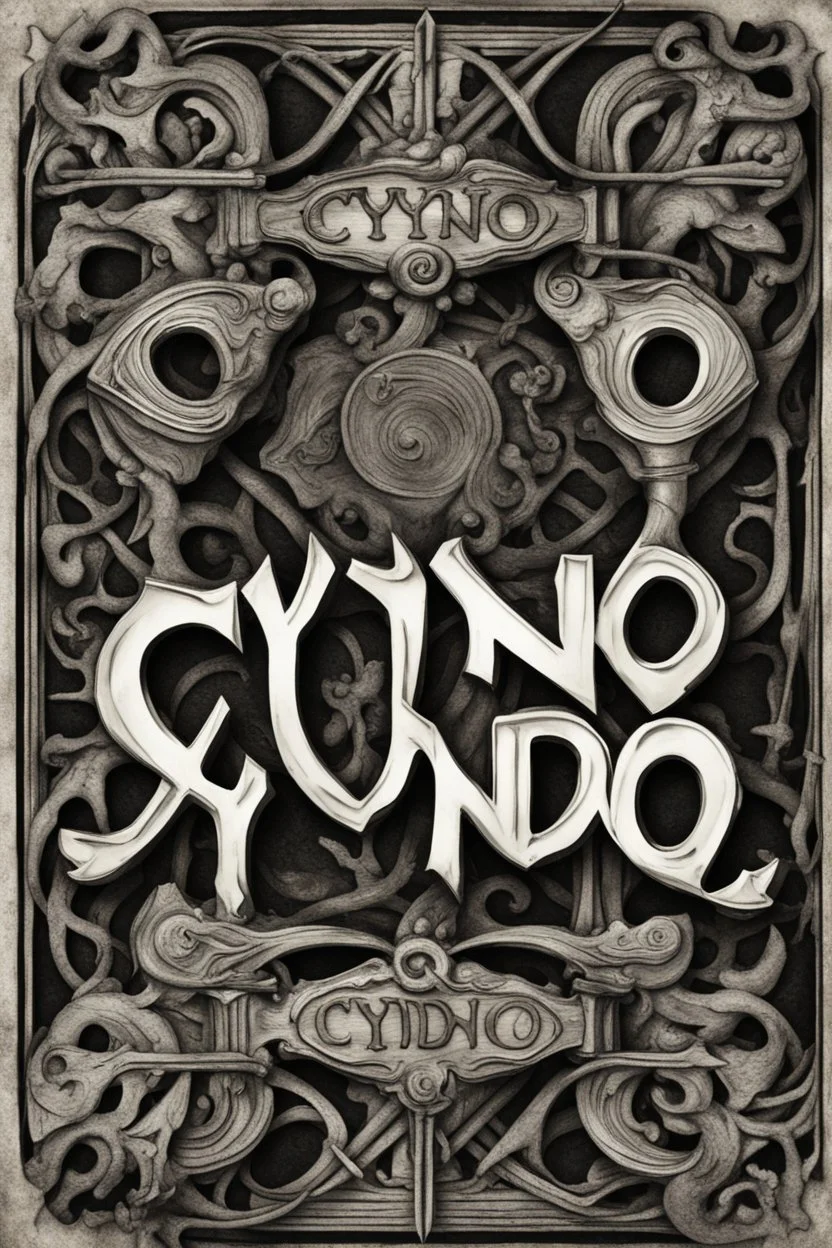 "Cydno" written in a style that fits a metal band. Nothing else... just this one word.