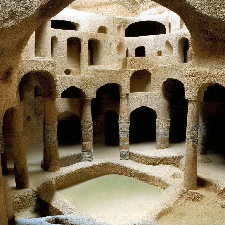deep underground society with pueblo, greek, and islamic architecture