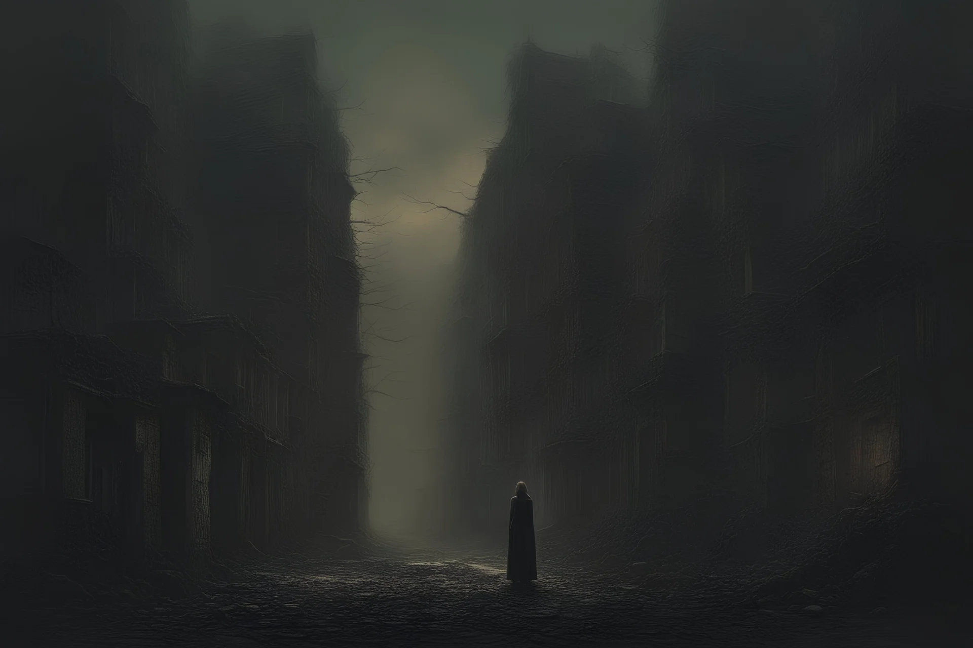 Apply styles umbria and sangwina. Generate an abstract representation of a decaying, nightmarish cityscape, echoing the style and mood of Beksinski's art." Craft a twisted and haunting portrait of a distorted figure in a dark, atmospheric setting, channeling Beksinski's visual language.", trending on artstation, sharp focus, studio photo, intricate details, highly detailed, by greg rutkowski