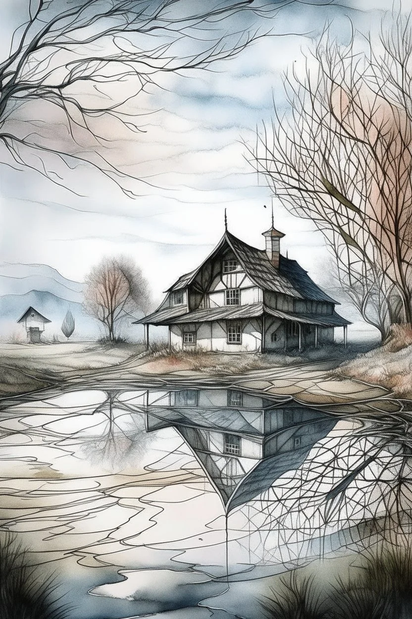 The place where the Dream and its followers live. A reflection of the sky. Watercolor, new year, fine drawing, beautiful landscape, pixel graphics, lots of details, power colors, delicate sensuality, realistic, high quality, work of art, hyperdetalization, professional, filigree, hazy haze, hyperrealism, professional, transparent, delicate pastel tones, back lighting, contrast, fantastic, nature+space, Milky Way, fabulous, unreal, translucent, glowing