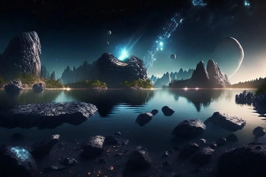 asteroids belt, epic, cosmos, persons, big epic lake, planet, vegetation, hd