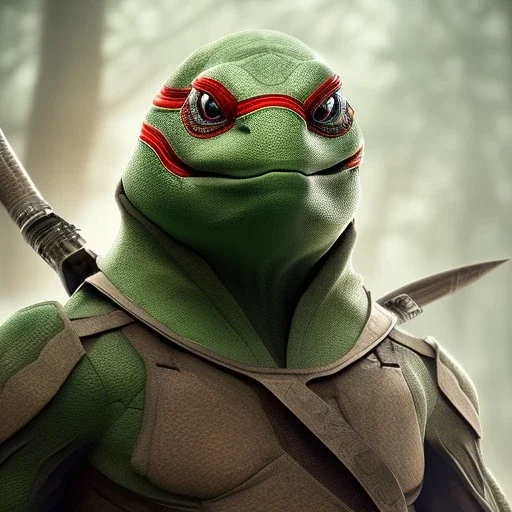 Mystery ninja turtle,Ambiance dramatique, hyperrealisme, 8k, high quality, lot of details, fit within portrait