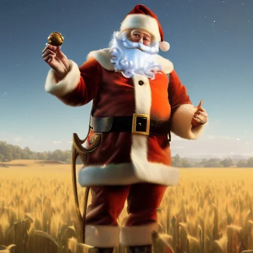 franz frazetta styl,santa claus in the middle of the corn field