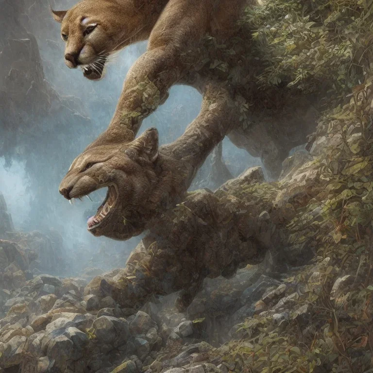 a highly detailed illustration of cougar in battle armor, blue and white, background of Inka jungle, realistic render, 8 k, micro detail, intricate, elegant, centered, digital painting, Artstation, smooth, sharp focus, illustration, artgerm, tomasz alen kopera, peter mohrbacher, donato giancola, joseph christian leyendecker, wlop, boris vallejo