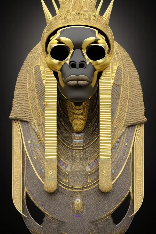 black male African Egyptian alien, cracks in the voodoo head, wicked, eyes, crown, Elephant, 8k, finely detailed, photo realistic, tiger turquoise skull head gold dragon space alien snow skeleton gold gorilla silver crown silver eyes