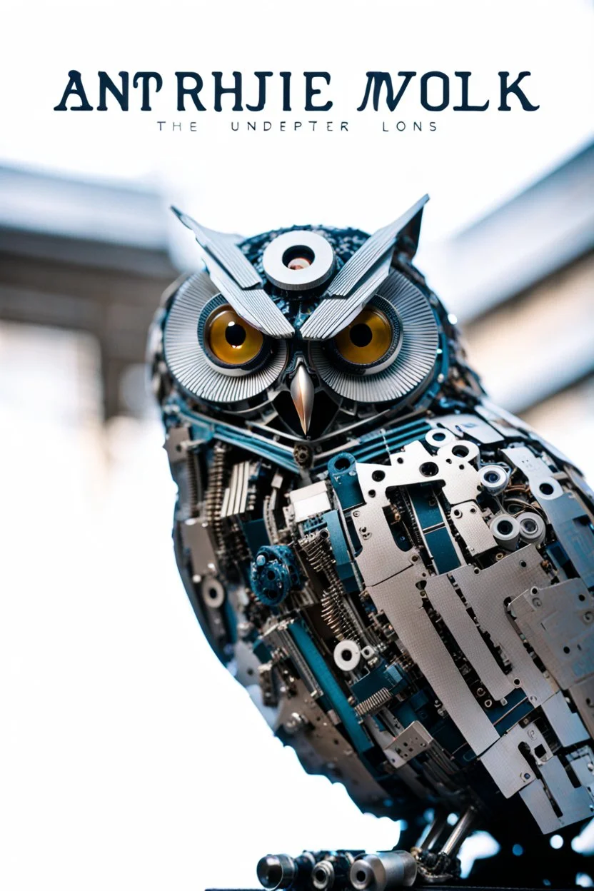 Owl made of computer parts, Lush Void: The Solar-Cyborg, Underpunk, imperfection, natural lighting, cinematic, Fuji Film, Anamorphic lens, 2040s, deep depth of field, Solarpunk