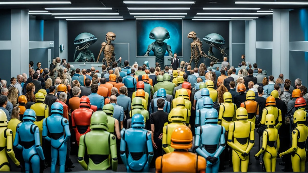 photo from the futuristic waiting room of a studio, a large crowd waits in a giant room. the aliens mutant humans, strange fantastical creatures, droids, and a few human-like beings of all sizes, colors, shaped and looks, stand in the crowd. high detalied, sharp focus, photorealistic, sci-fi style Professional photography, bokeh, natural lighting, canon lens, shot on dslr 64 megapixels , perfect shot