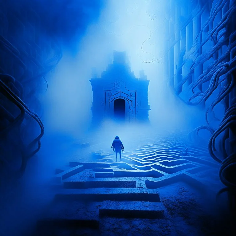 labyrinth and blue fog