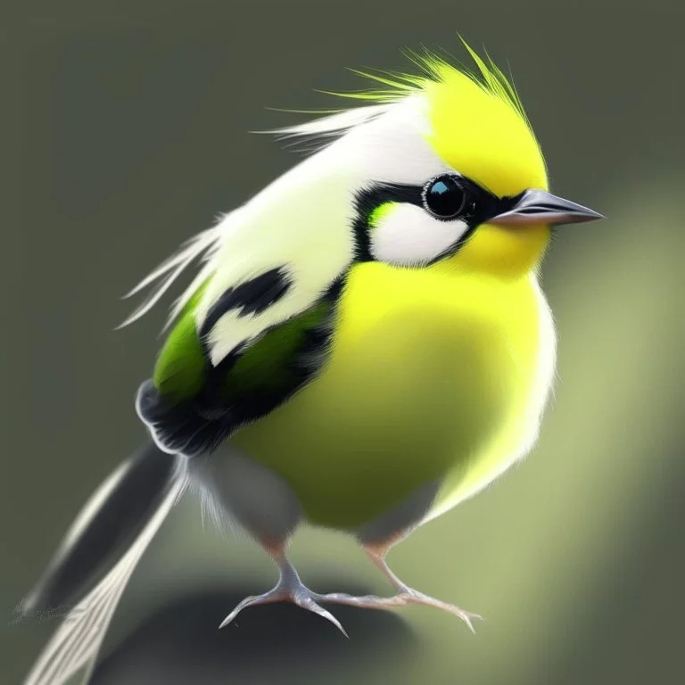 A cute yellow head, white belly, black and green wings bird, avatar