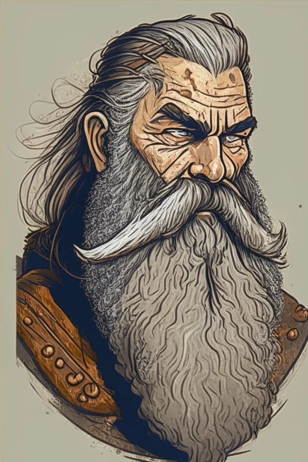 old bearded warrior, portrait, comic style