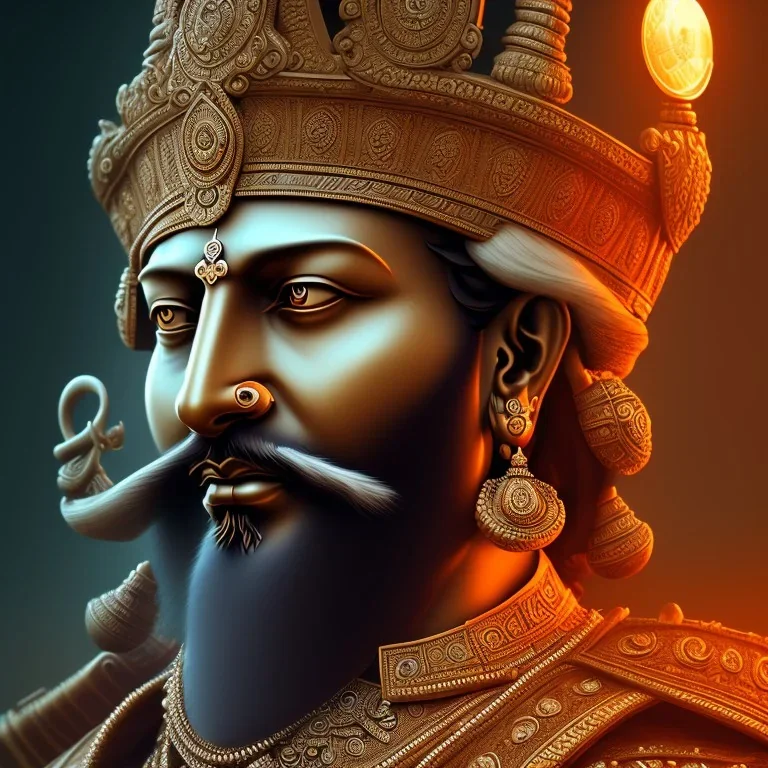 chhatrapati shivaji maharaj face, theme art, Dark moody night atmosphere, 8K, close-up face, anatomically perfect face, oak tree roots,