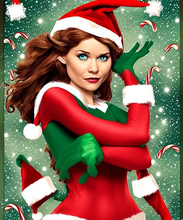 woman elve. Christmas scene. poster. marvel comic.