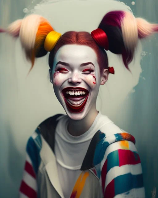 painting by koson ohara and marta bevacqua, Harley Quinn laugh