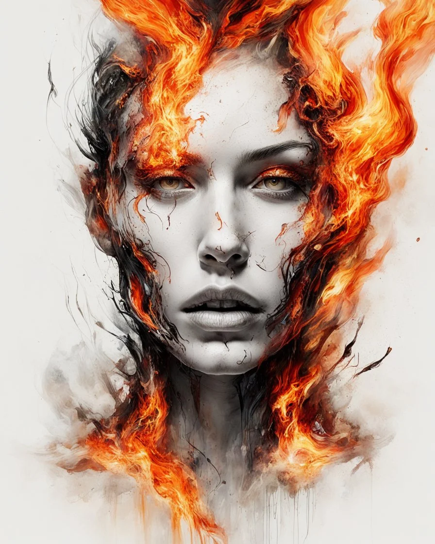 art, abstract, human, burning edges, (intense and emotional visual experience:1.5), (captivating and fiery ambiance:1.3), (dramatic and captivating essence:1.2), (fiery details:1.3), white background